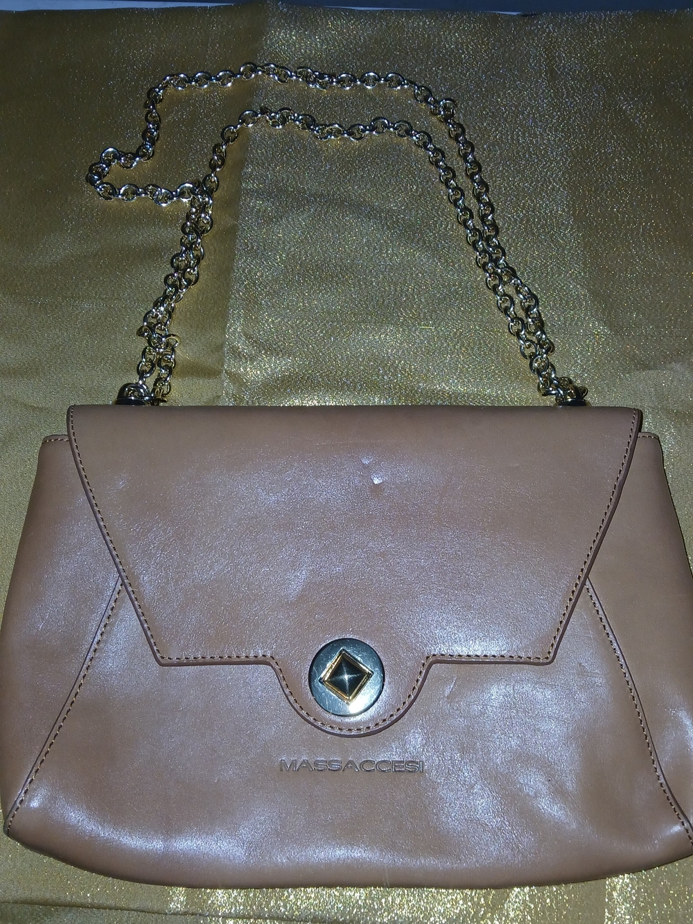 Taupe Leather Chain Crossbody Bag